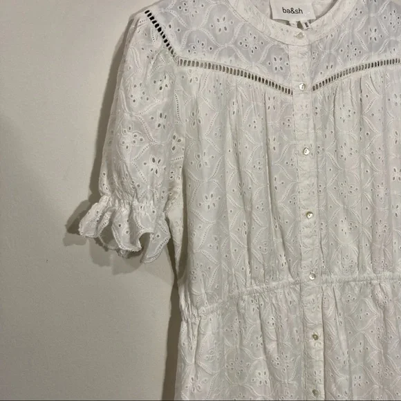 BA&SH White Embroidered Eyelet Beky Dress NWT 100% Cotton White Dress - Picture 7 of 16
